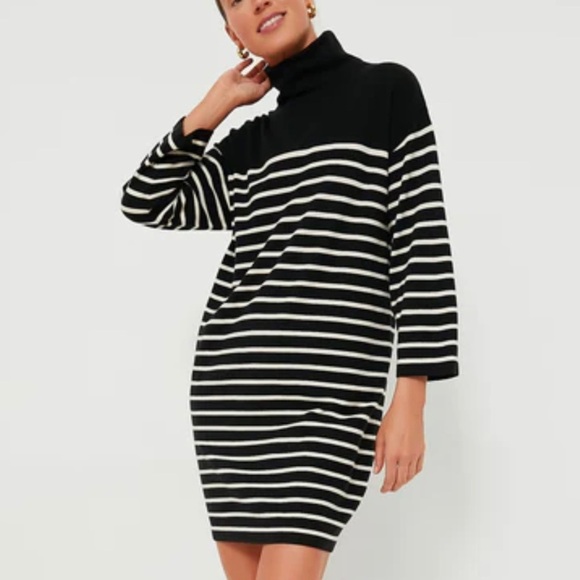 Tuckernuck Pomander Place Striped Durand Turtleneck Dress-Black/White-Women’s M - Picture 2 of 14